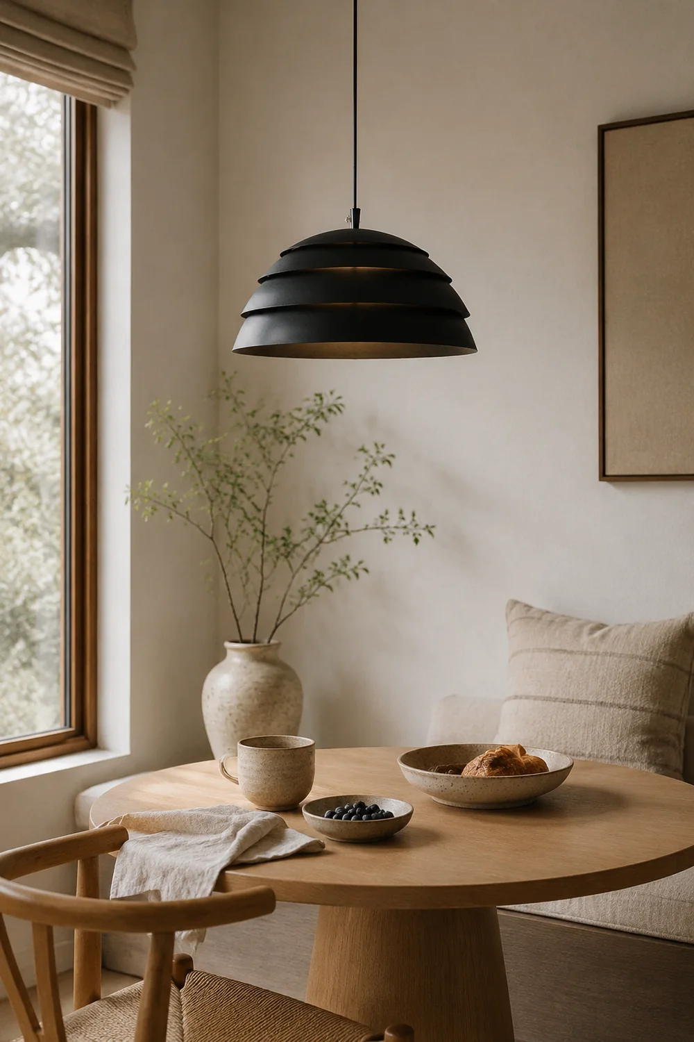 Nazifa Design Semi-Globe Metal Pendant Light, Black/White - Lumpaz