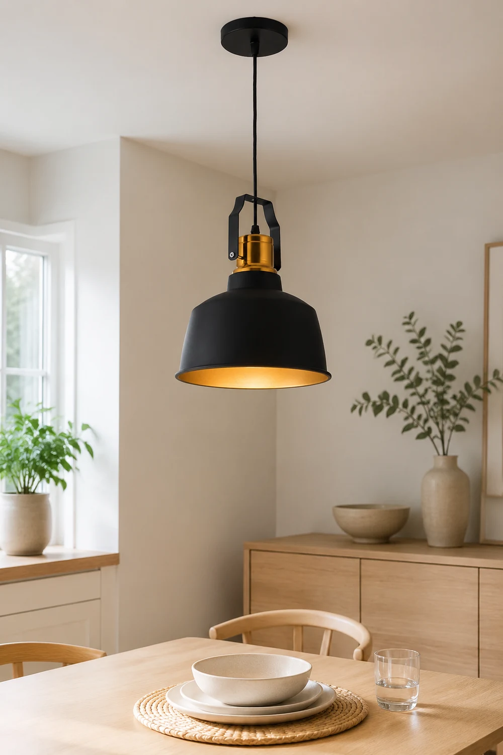 Alessio Industrial Farmhous Pendant Light, Black & Brass - Lumpaz