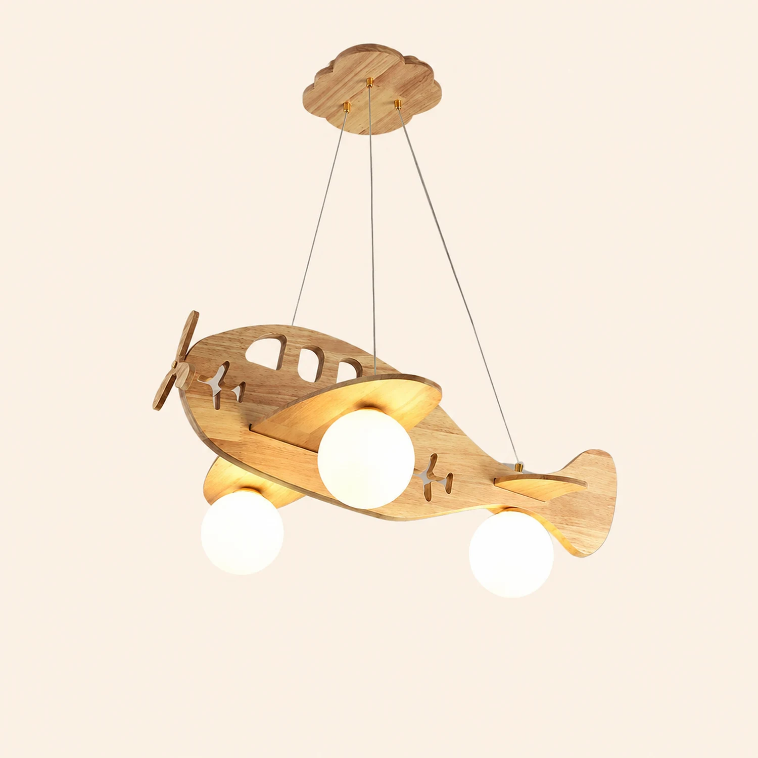 Minori Vintage Airplane Shape Pendant Light, Wood - Lumpaz