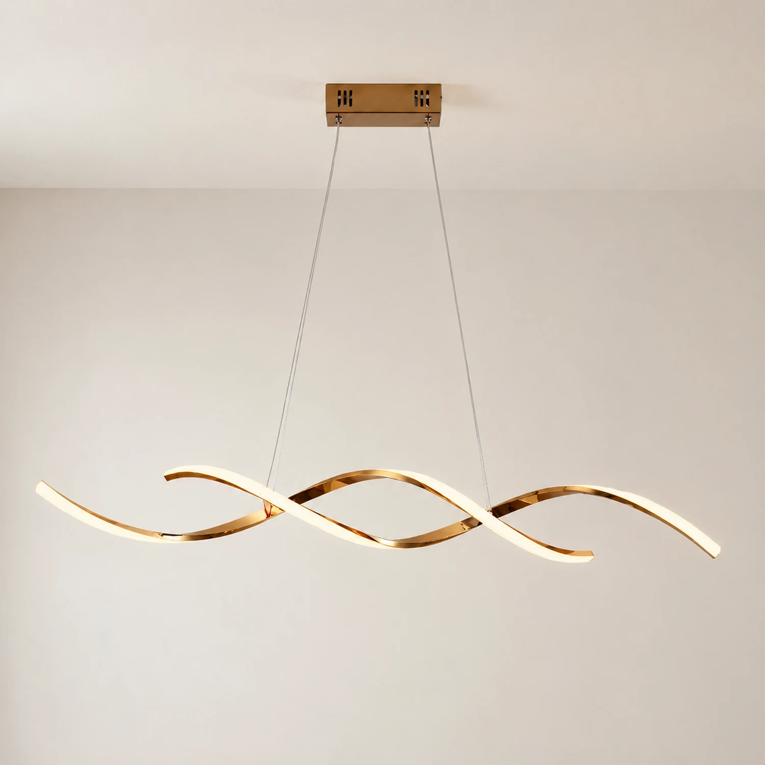 Modern Wavy Metal/Acrylic Pendant Light, Chrome/Gold - Lumpaz