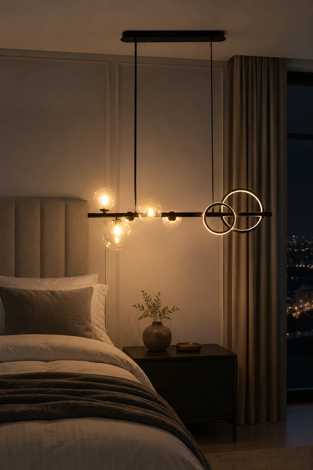 Valentina Pendant Light Bubble Circle Modern, Metal, Black/Gold, Bedroom - Lumpaz