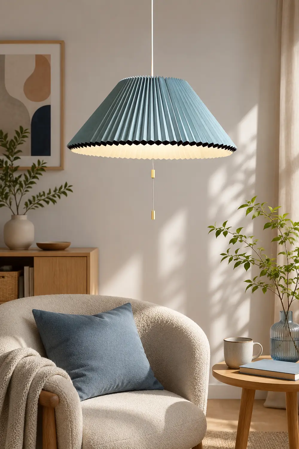 Morandi Modern Verstellbare Stofffalten Pendelleuchte, Braun/Weiß/Blau - Lumpaz