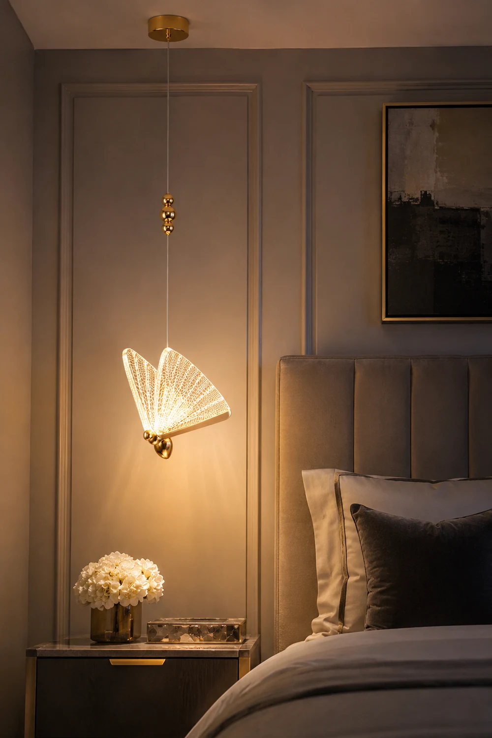 Kady Art Deco Butterfly Pendant Light, Crystal & Metal, 2 Color - Lumpaz