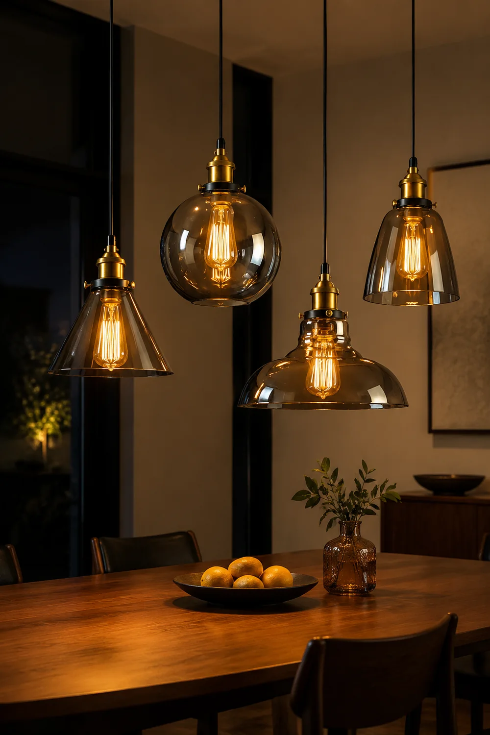Levy Industrial Metal/Glass Pendant Light Clear/Amber/Smoke Gray Dining Room - Lumpaz