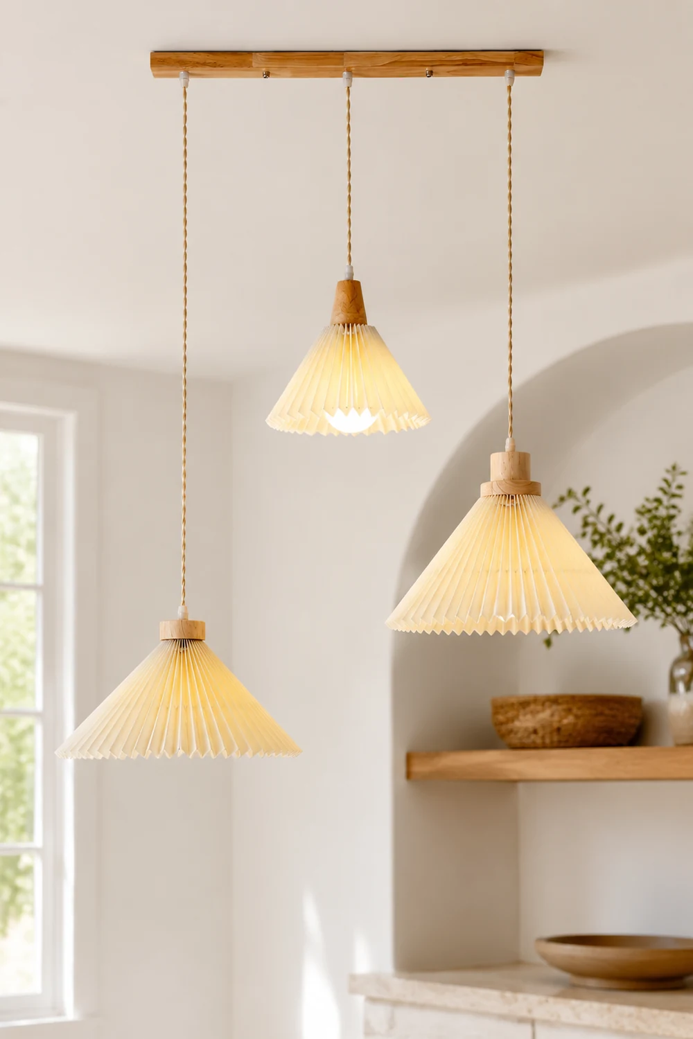 Pleated Wooden Pendant Light - Lumpaz