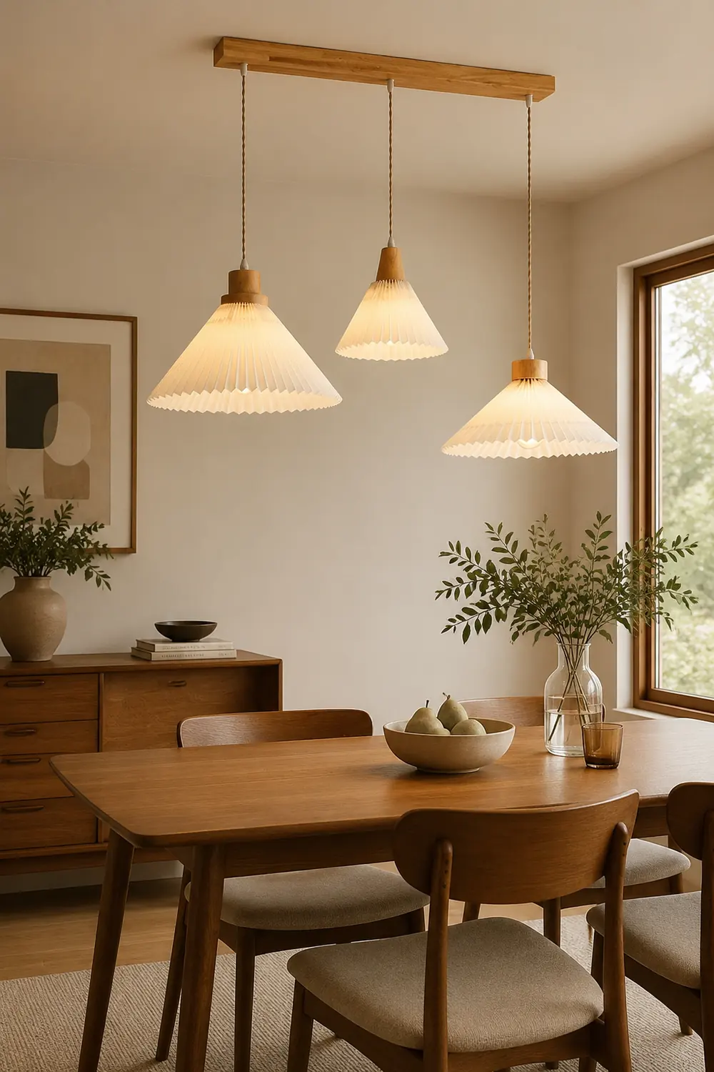 Ozawa Pendant Light Umbrella Shape Art, Wood, White, Bedroom - Lumpaz