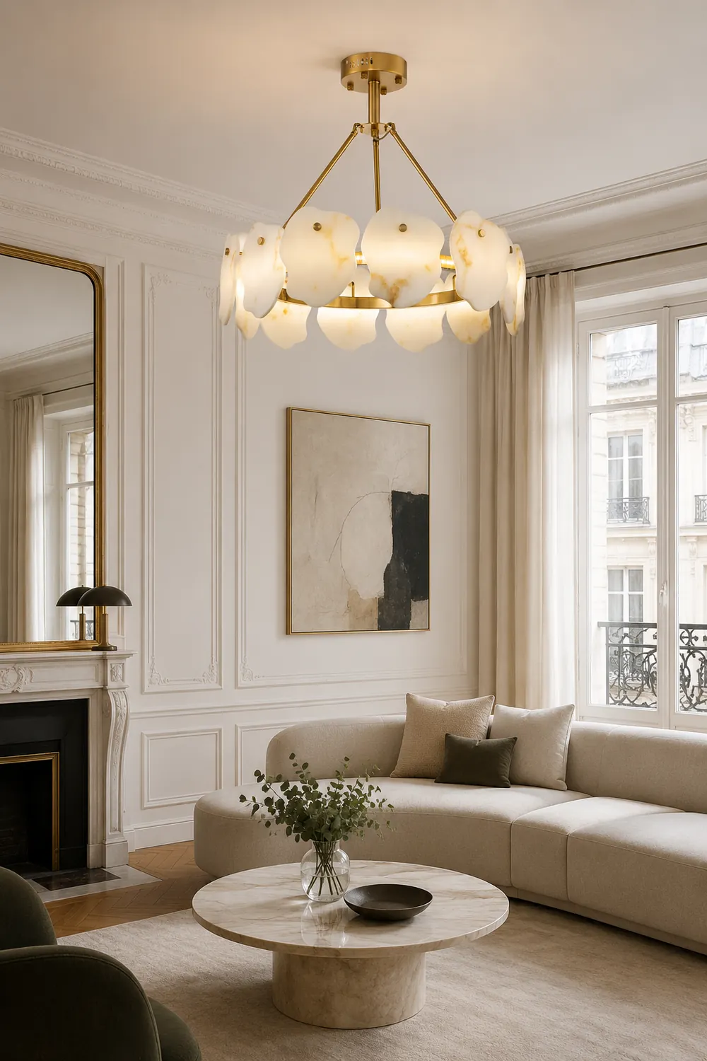 Marilyn Modern Marble Gold Round Pendant Light, Living Room - Lumpaz