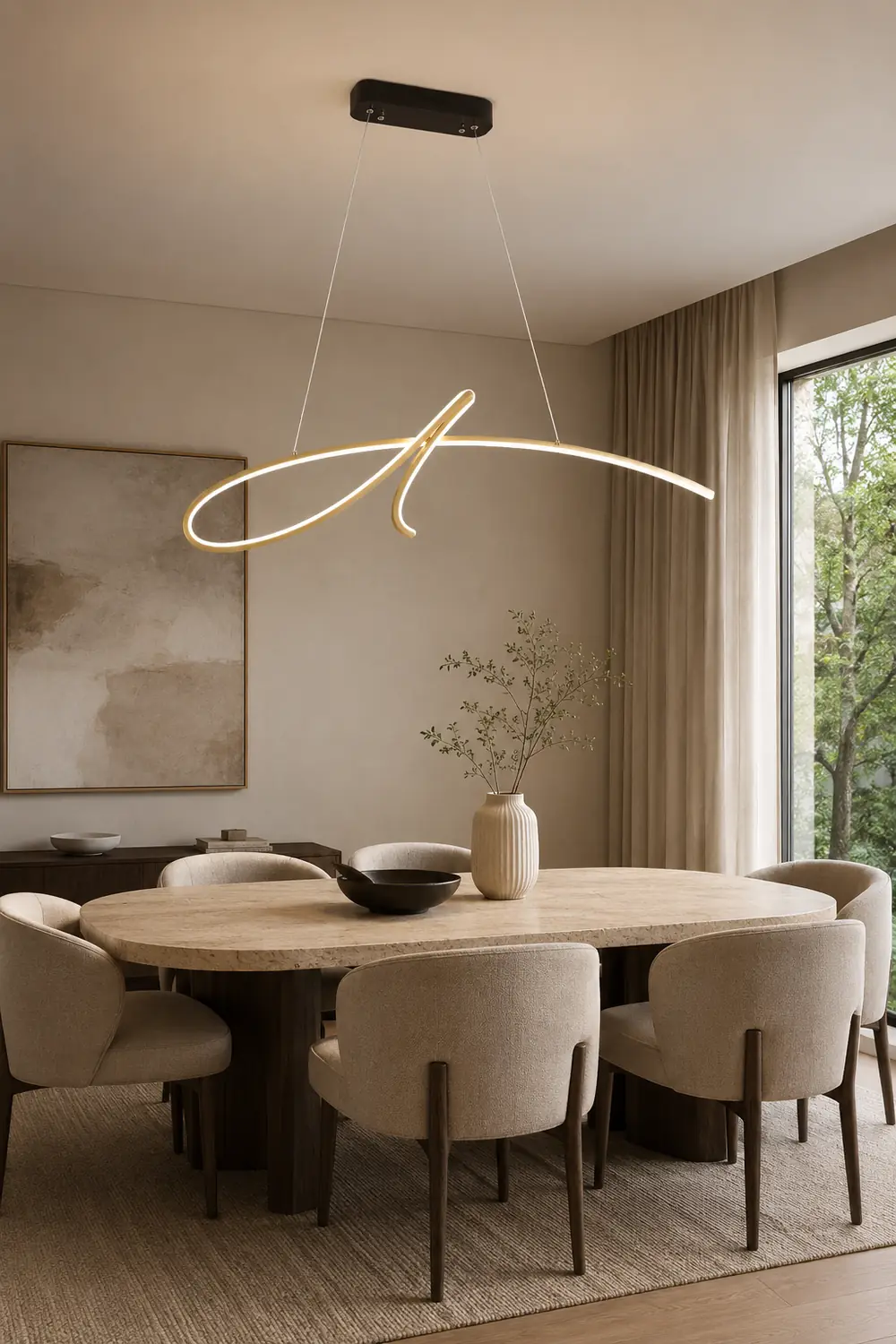 Pendant Light Irregular-curved Modern, Metal, Black/Gold, Restaurant - Lumpaz