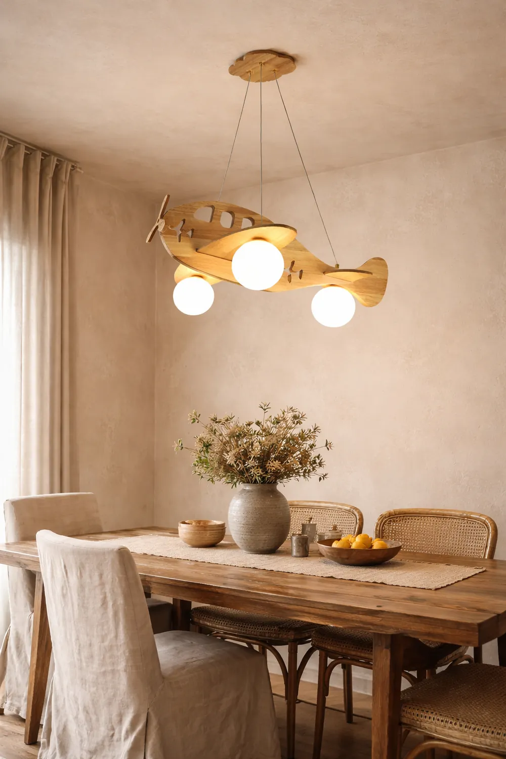 Minori Vintage Airplane Shape Pendant Light, Wood - Lumpaz