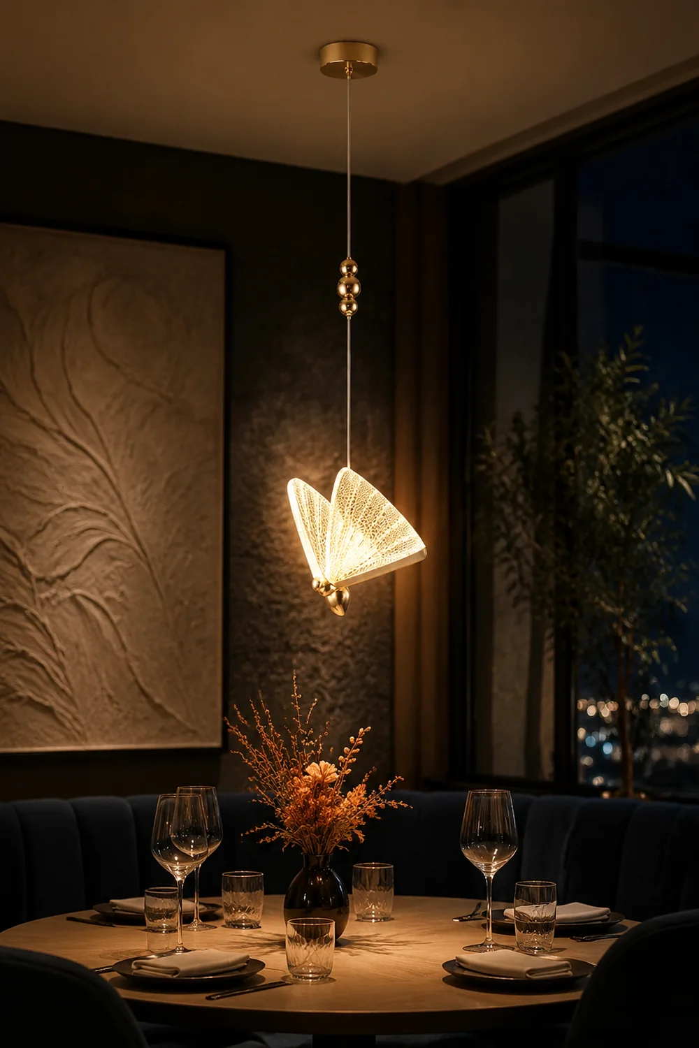 Kady Art Deco Butterfly Pendant Light, Crystal & Metal, 2 Color - Lumpaz