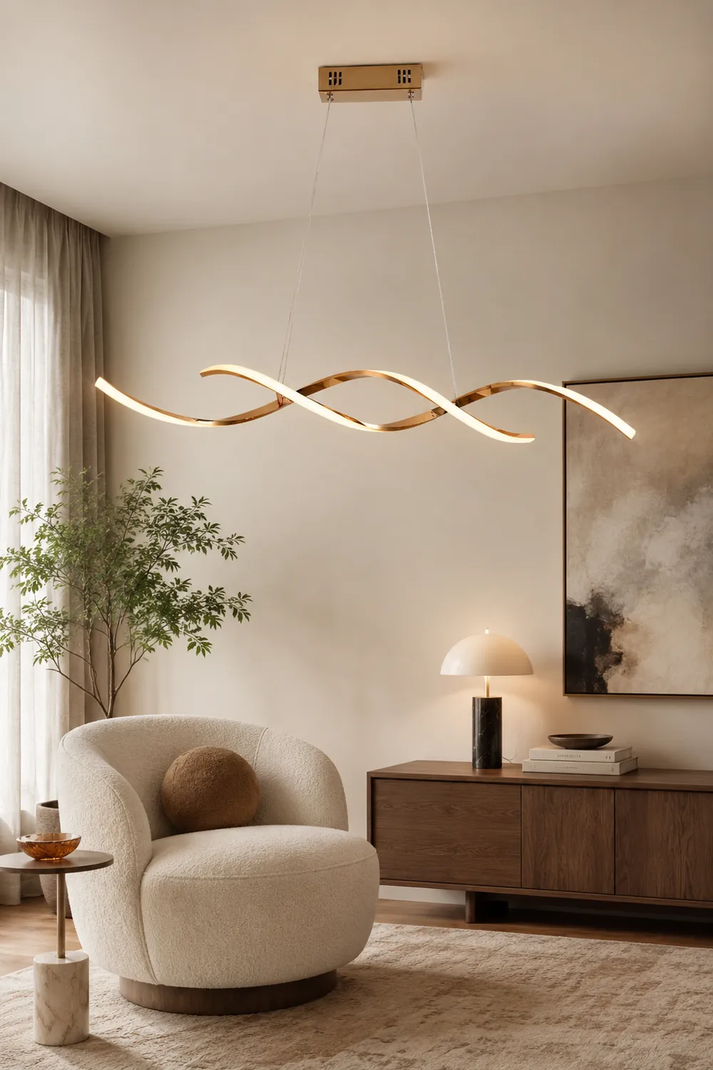 Modern Wavy Metal/Acrylic Pendant Light, Chrome/Gold - Lumpaz