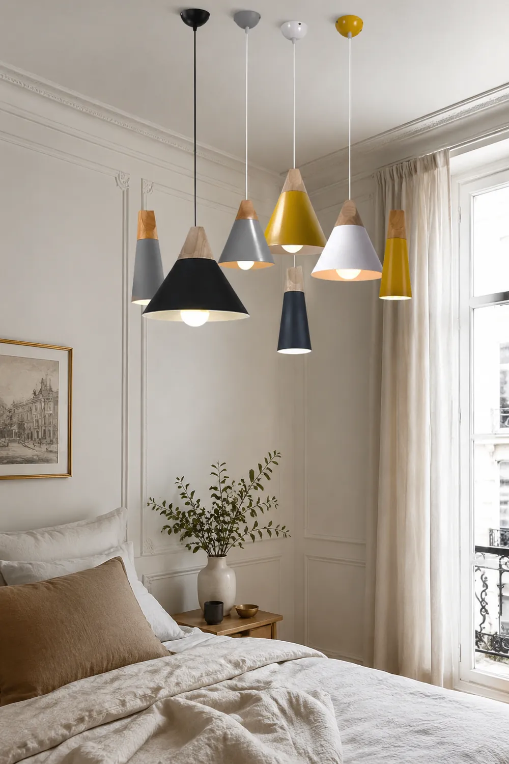 Morandi Multi-Shaped Wood And Metal Pendant Light, 6 Colors - Lumpaz