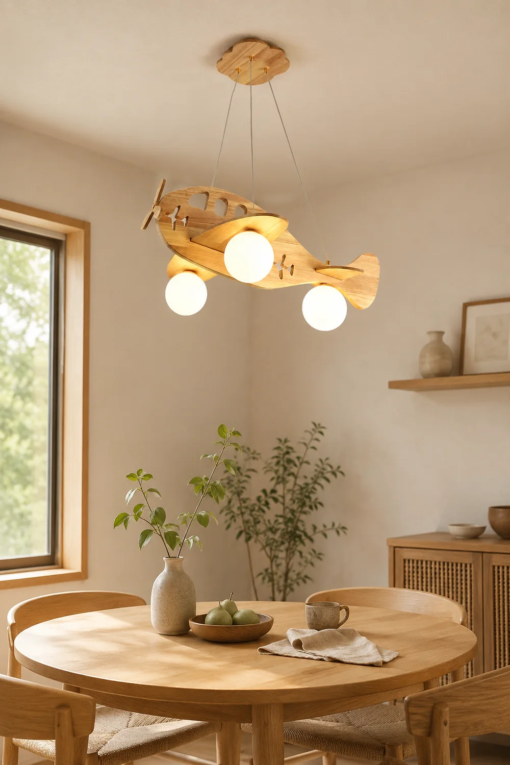Minori Vintage Airplane Shape Pendant Light, Wood - Lumpaz
