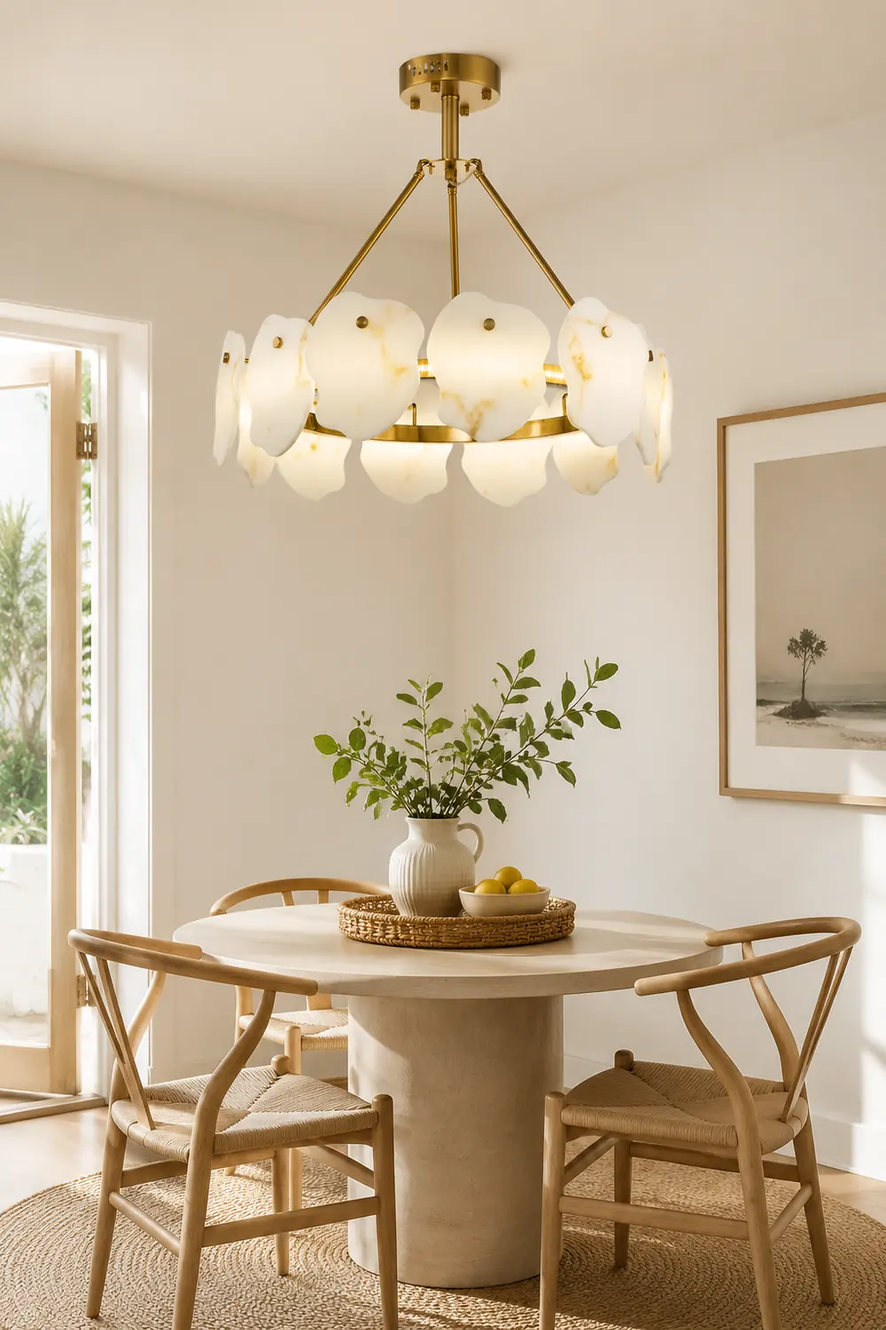 Marilyn Modern Marble Gold Round Pendant Light, Living Room - Lumpaz