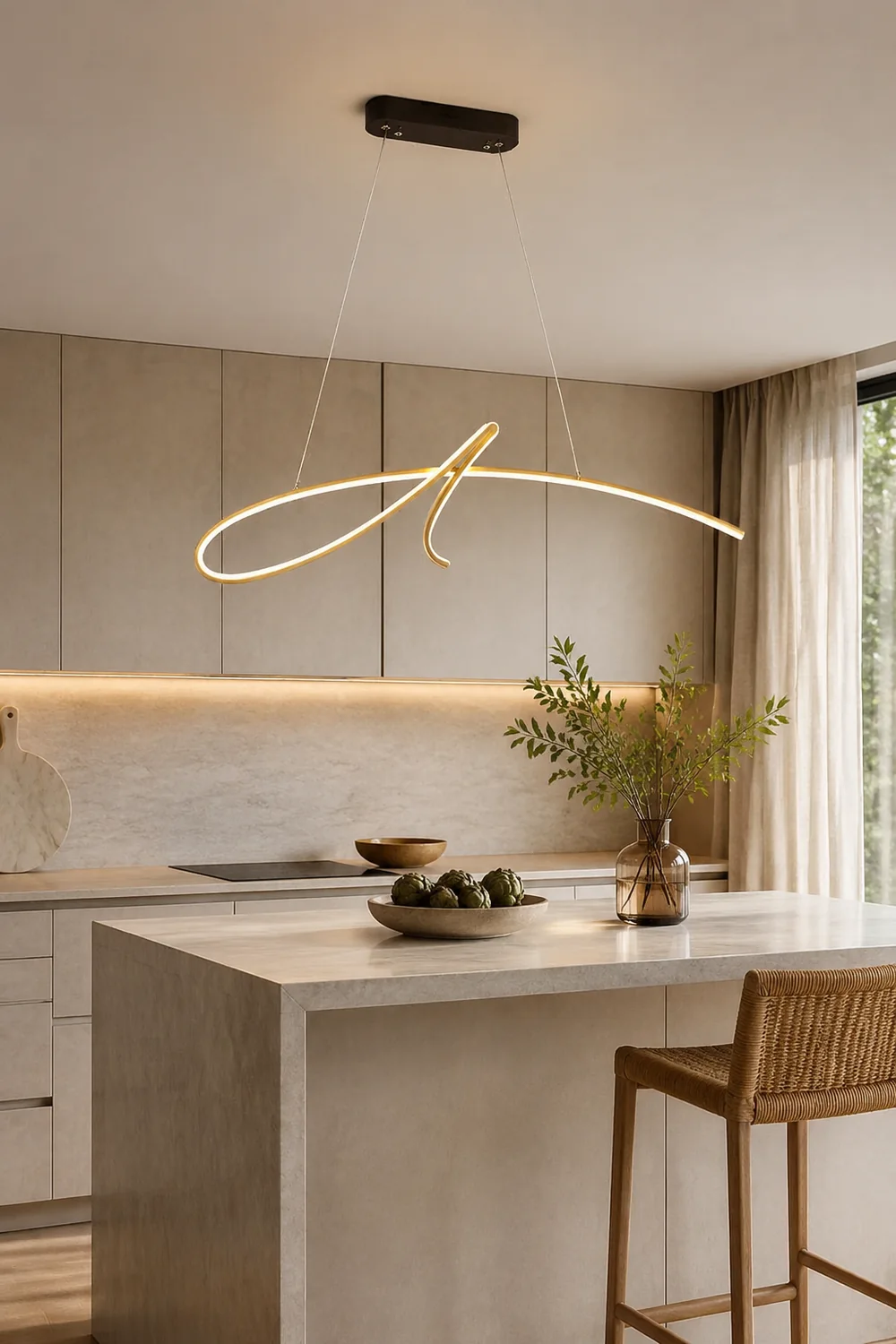 Pendant Light Irregular-curved Modern, Metal, Black/Gold, Restaurant - Lumpaz