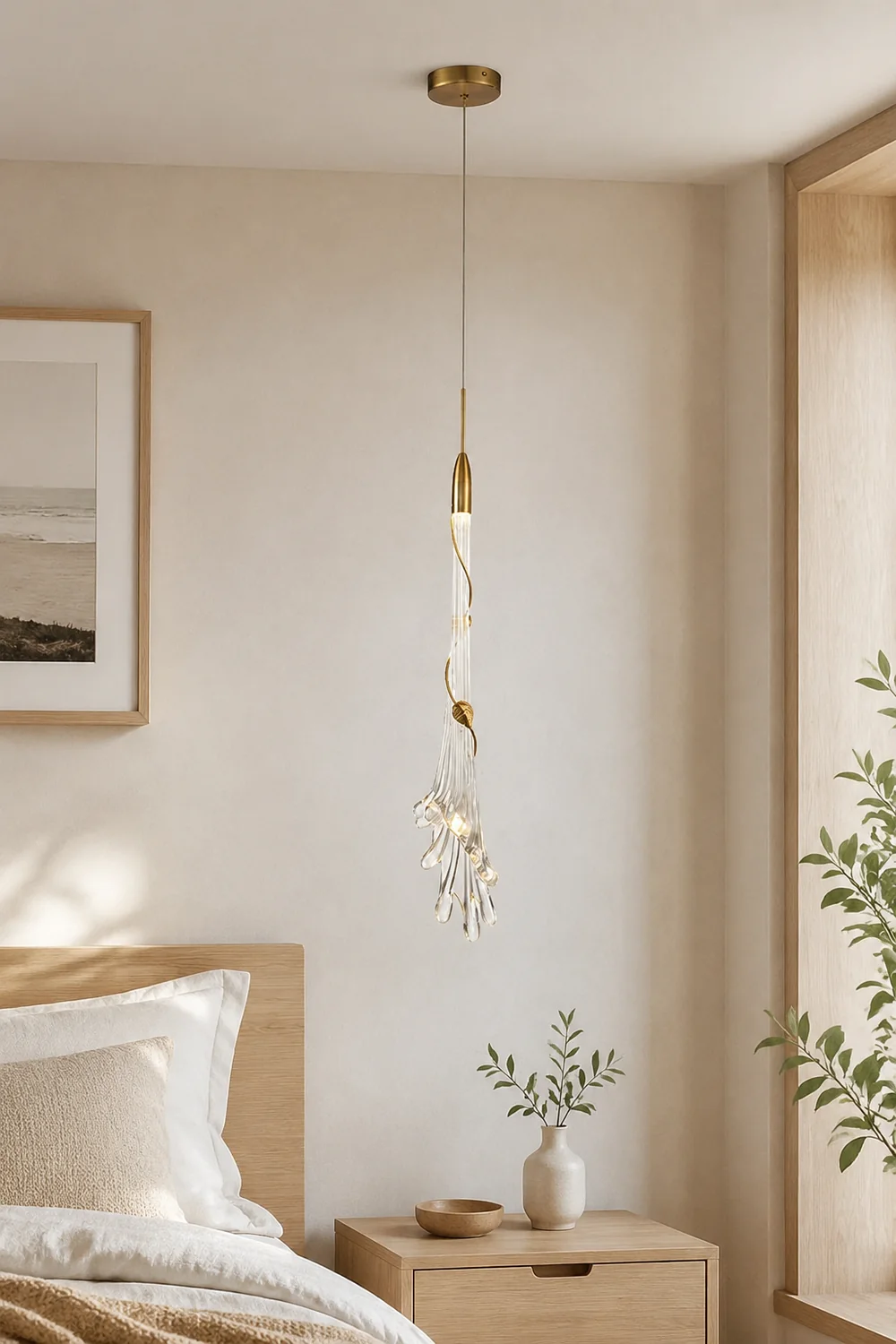 Sanna Elegant Flower Metal/Glass Pendant Light, Bedroom - Lumpaz