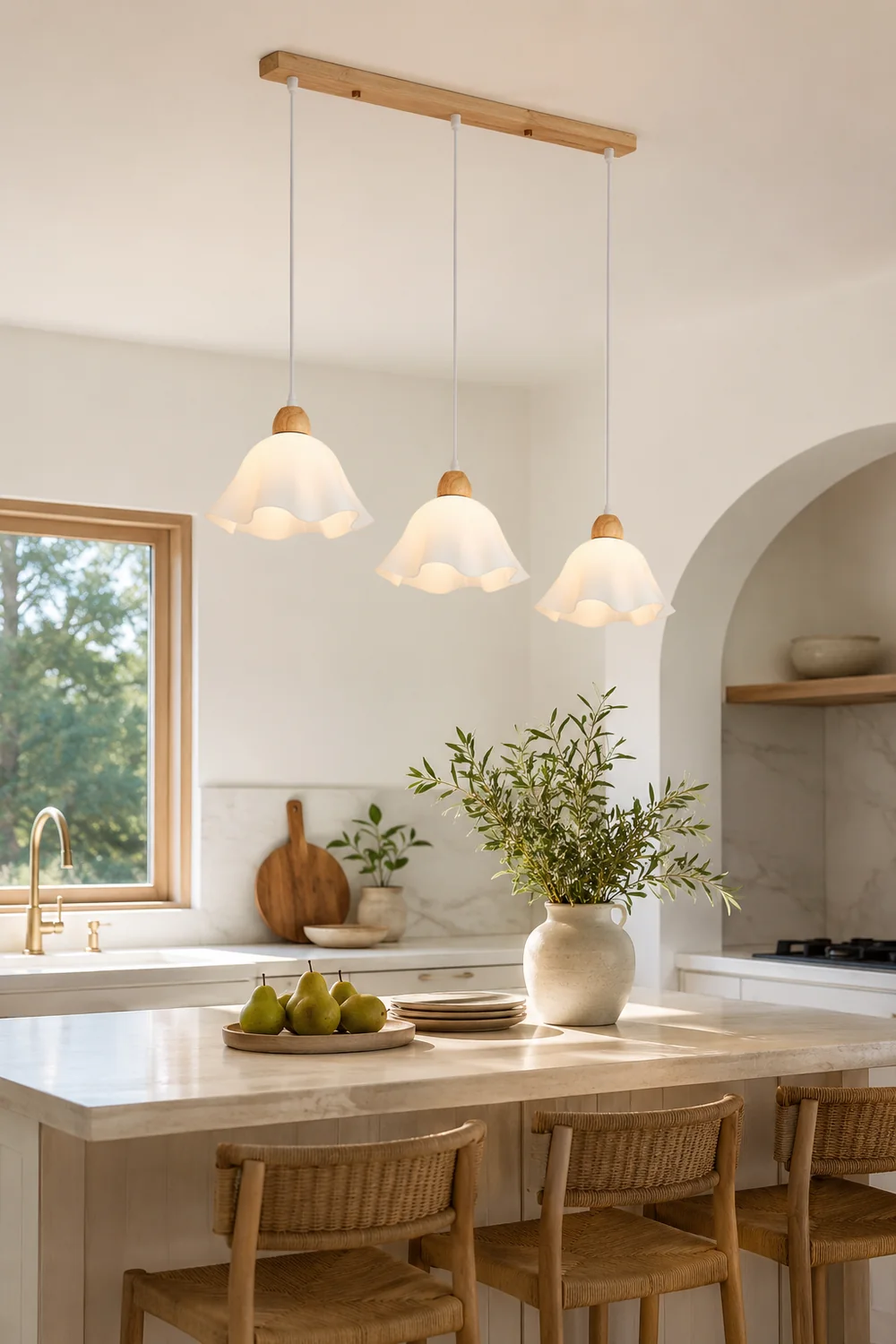 Ozawa Minimalist Flower Acrylic/Wood Pendant Light, White - Lumpaz