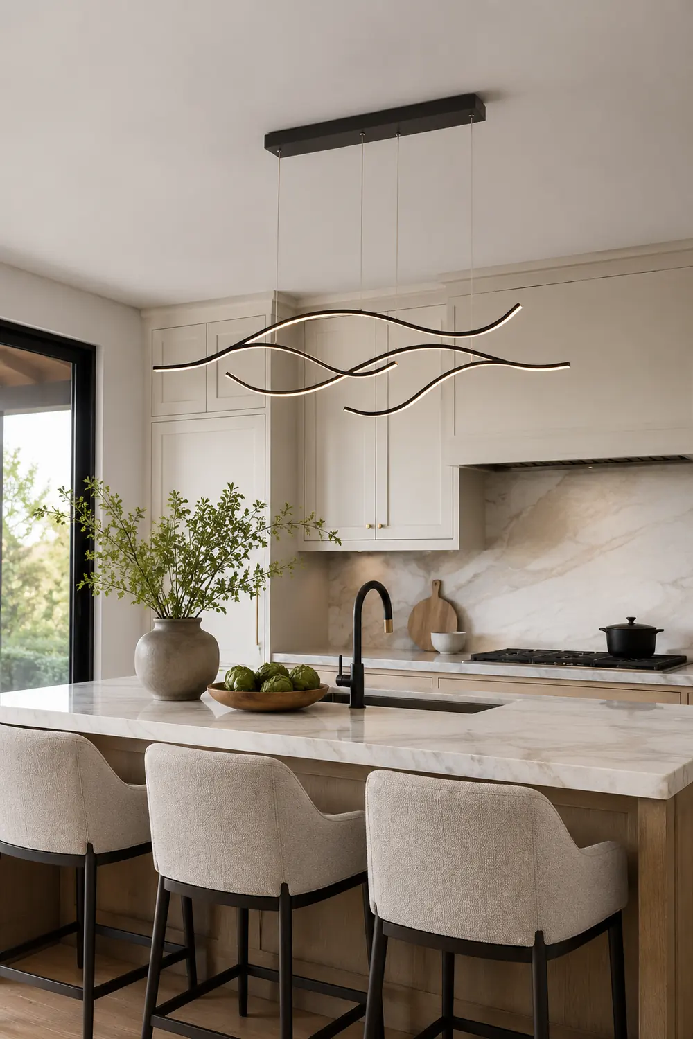 Pendant Light, Multi-Curved, Black/Gold, Metal - Lumpaz
