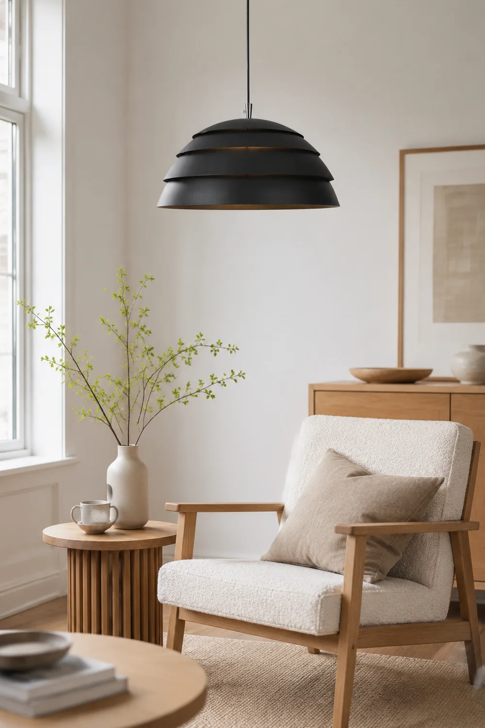 Nazifa Design Semi-Globe Metal Pendant Light, Black/White - Lumpaz