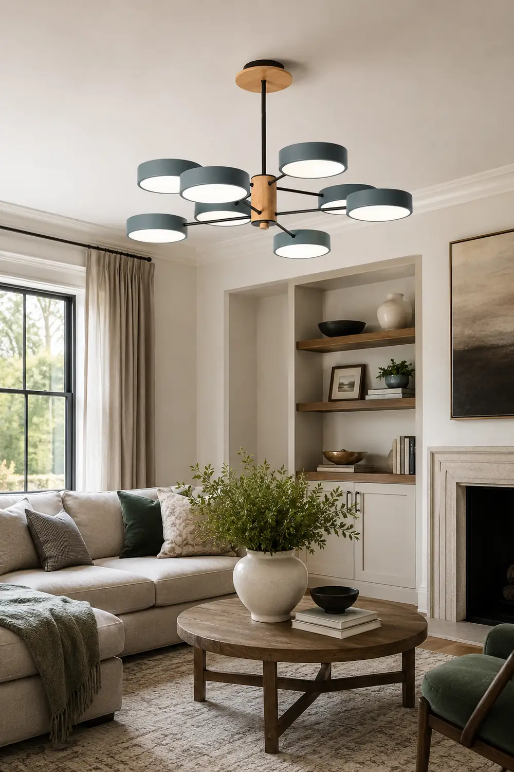 Sienna Art Deco Pendant Light, White/Green/Gray, Metal/Wood - Lumpaz