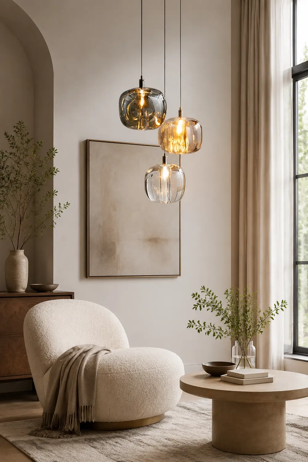 Hailie Modern Bubble Glass LED Pendant Light, Amber/Clear/Gray - Lumpaz