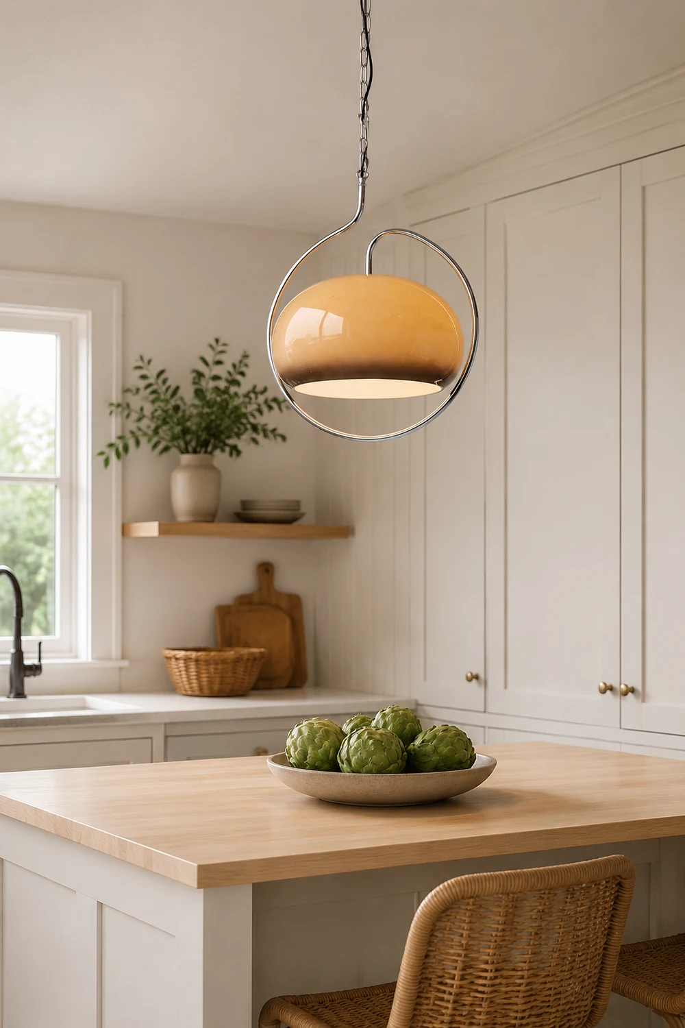 Hailie Retro Glass Pendant Light, Brown/White - Lumpaz