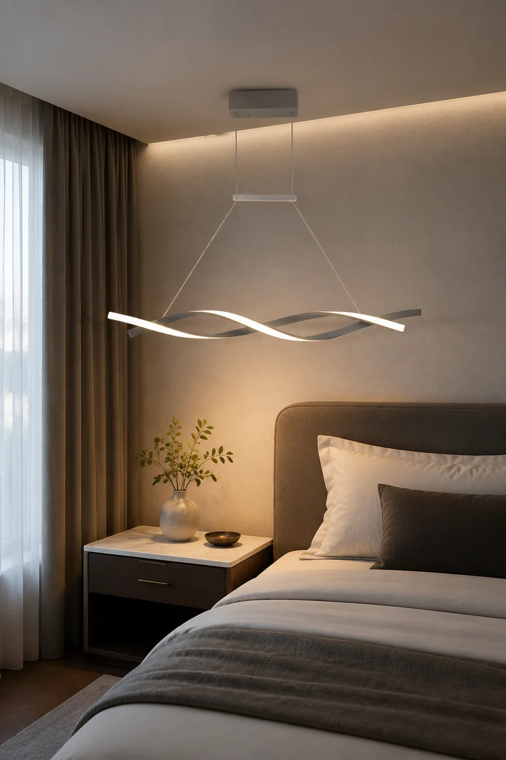 Pendant Light Linear Double Wave Modern, Metal, Black/Gray, Bedroom - Lumpaz