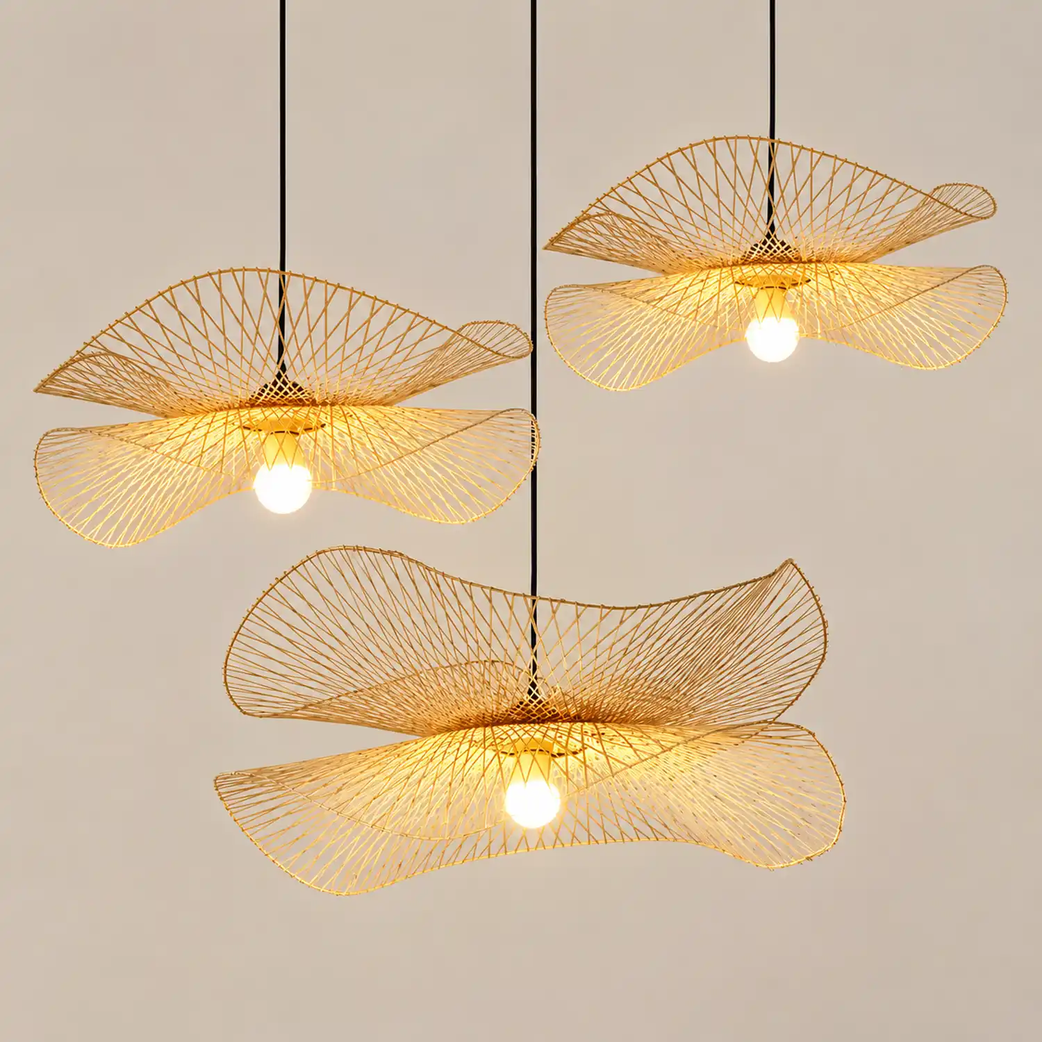 Muto Natural Hat Rattan Bamboo Pendant Light, wood - Lumpaz