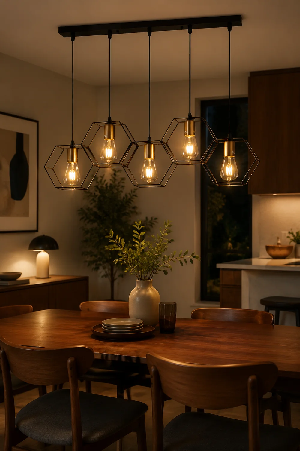 Bouvet Rustic Farmhouse 3/5 Light Pendant, Black - Lumpaz