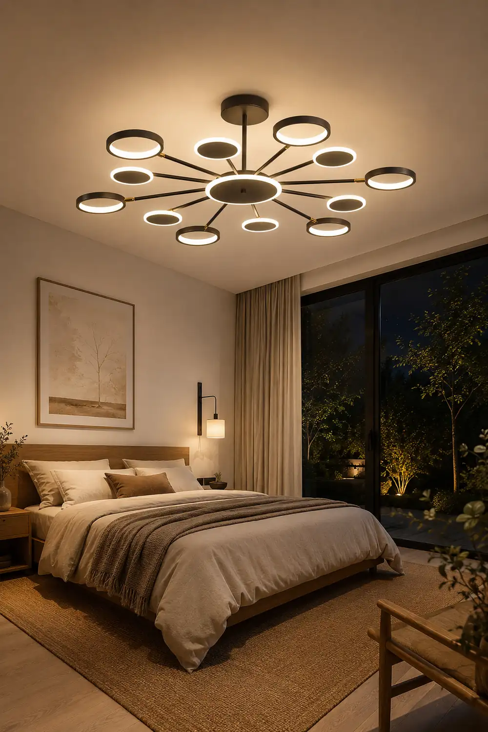 Sumait Modern Led Chandelier, Geometric, Black, Metal/Acrylic - Lumpaz