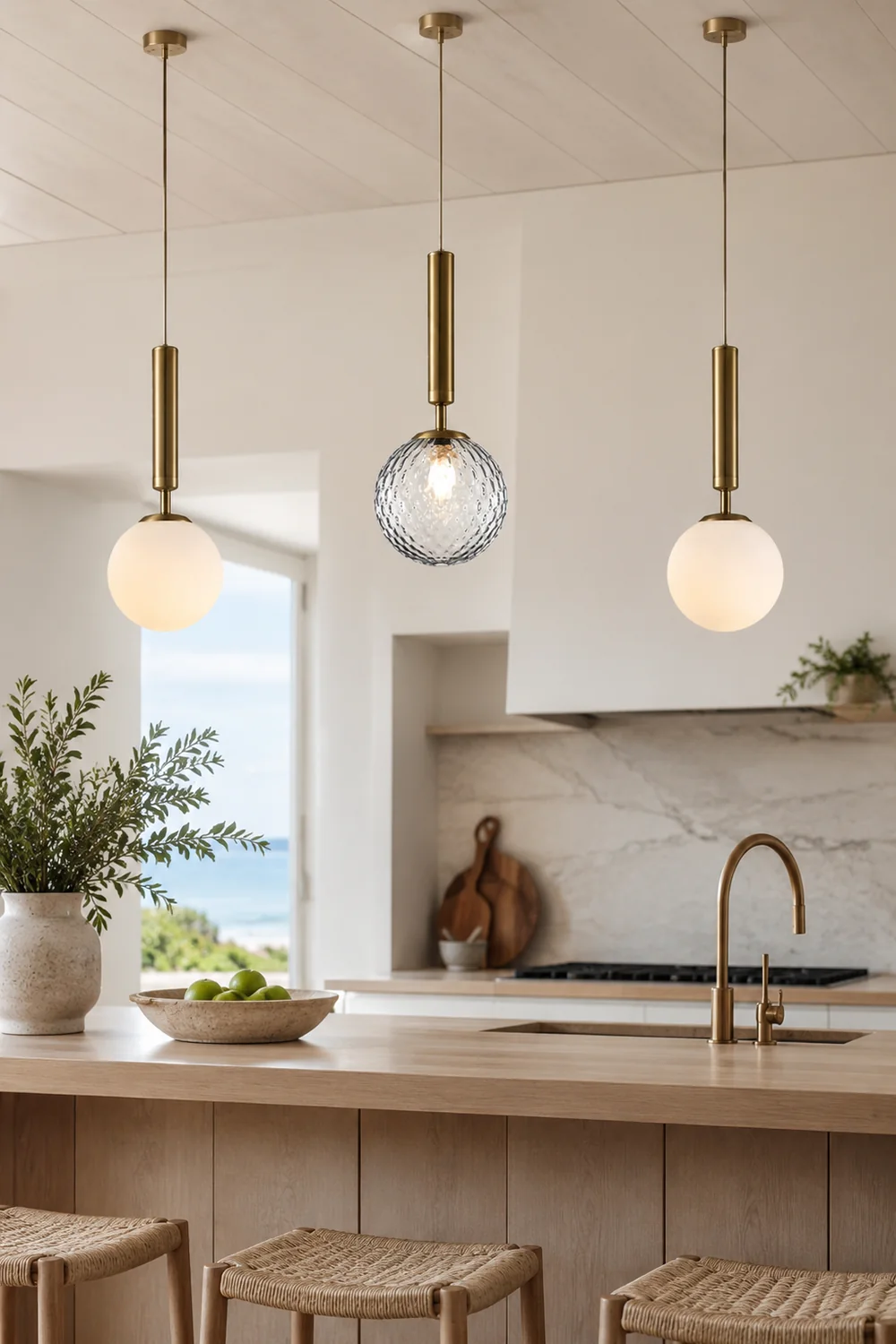 Valentina Modern Glass Ball Pendant Light, White/Clear - Lumpaz