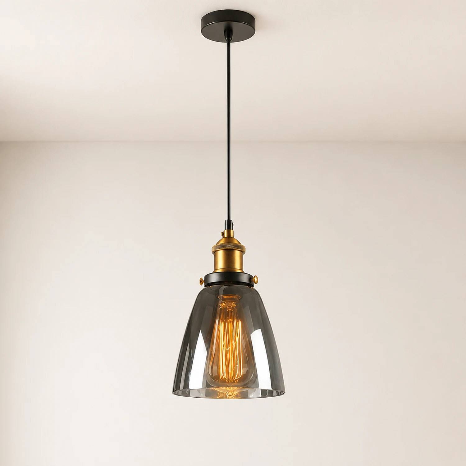 Levy Industrial Metal/Glass Pendant Light Clear/Amber/Smoke Gray Dining Room - Lumpaz