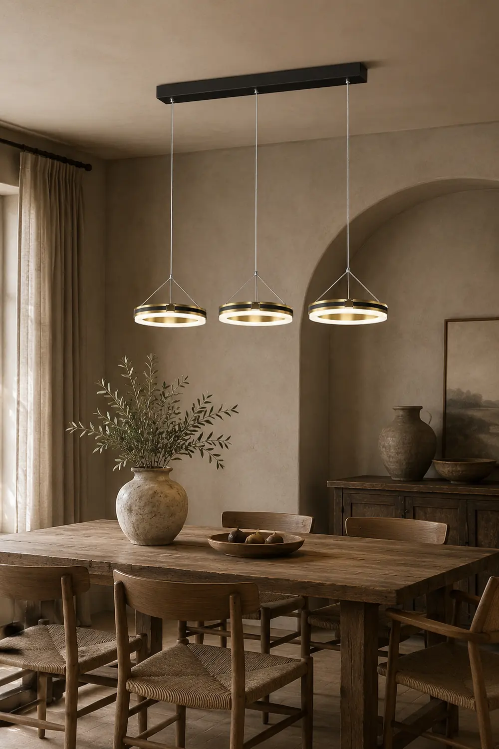 Raheel Nordic Ring Metal 3 Light Pendant Light, Black/Gold - Lumpaz