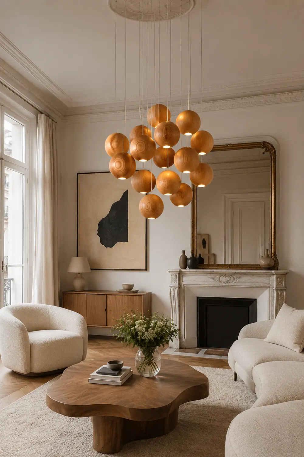 Wooden Orb Sphere Cluster Pendant Light - Lumpaz
