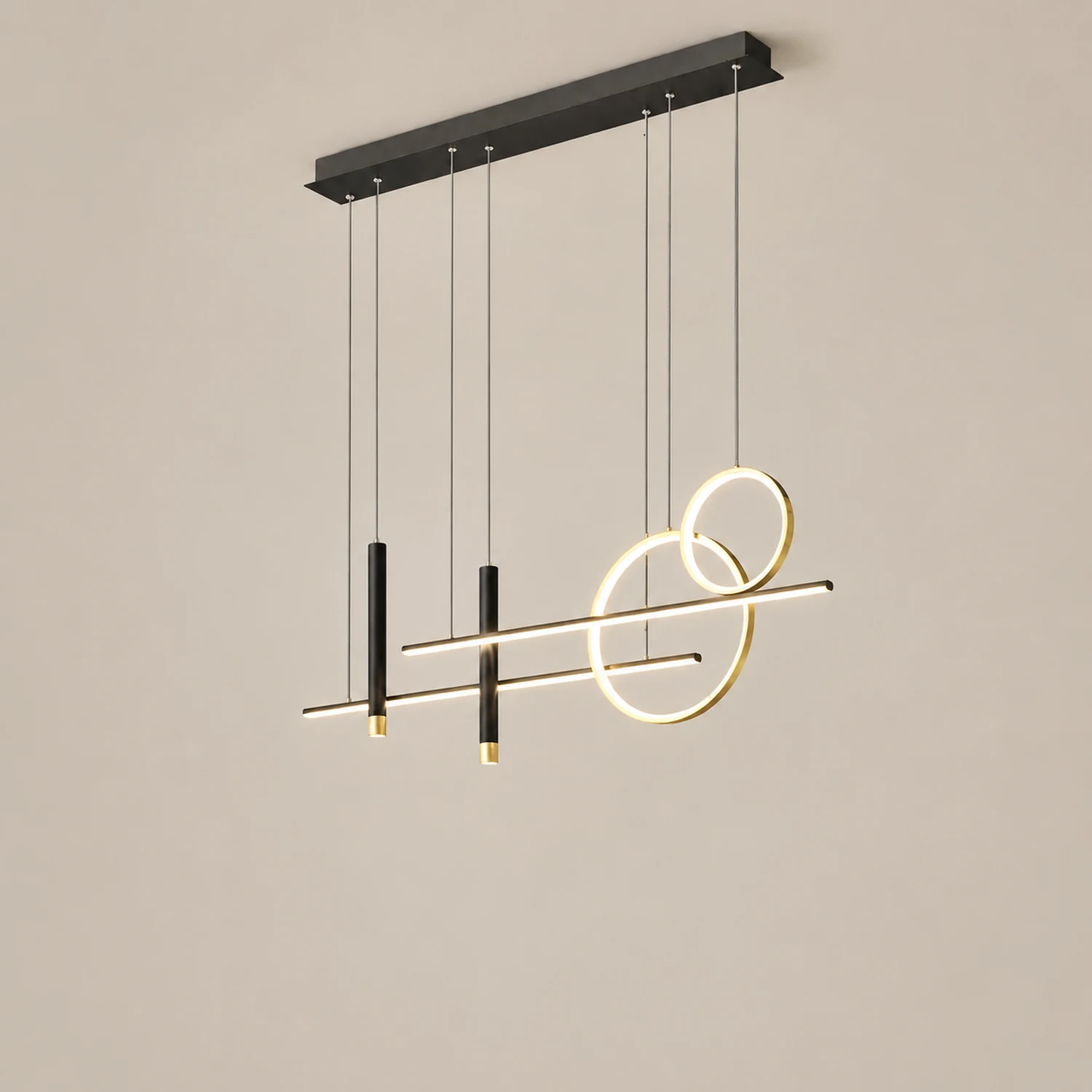 Madina Modern Pendant Light LED, Double Circle, Gold/Black - Lumpaz