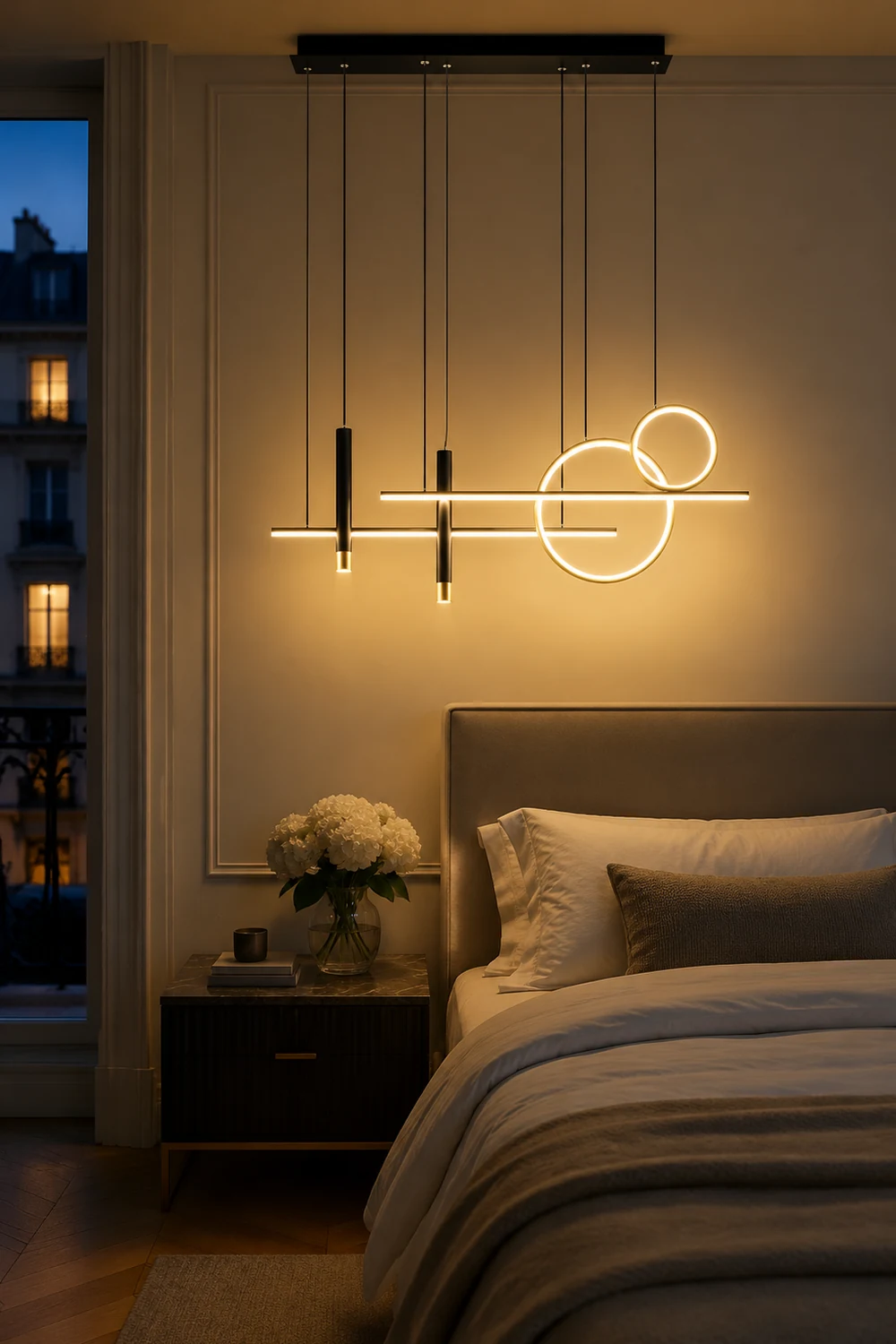 Madina Modern Pendant Light LED, Double Circle, Gold/Black - Lumpaz