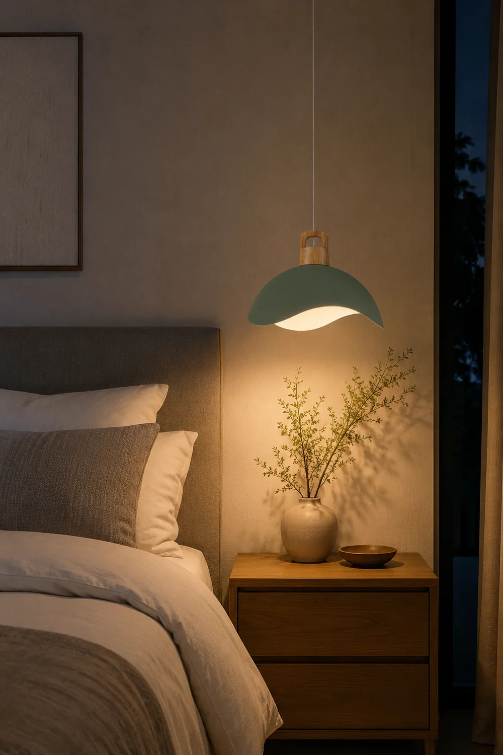 Morandi Colorful Shade Single Pendant Lights, Wood & Metal - Lumpaz