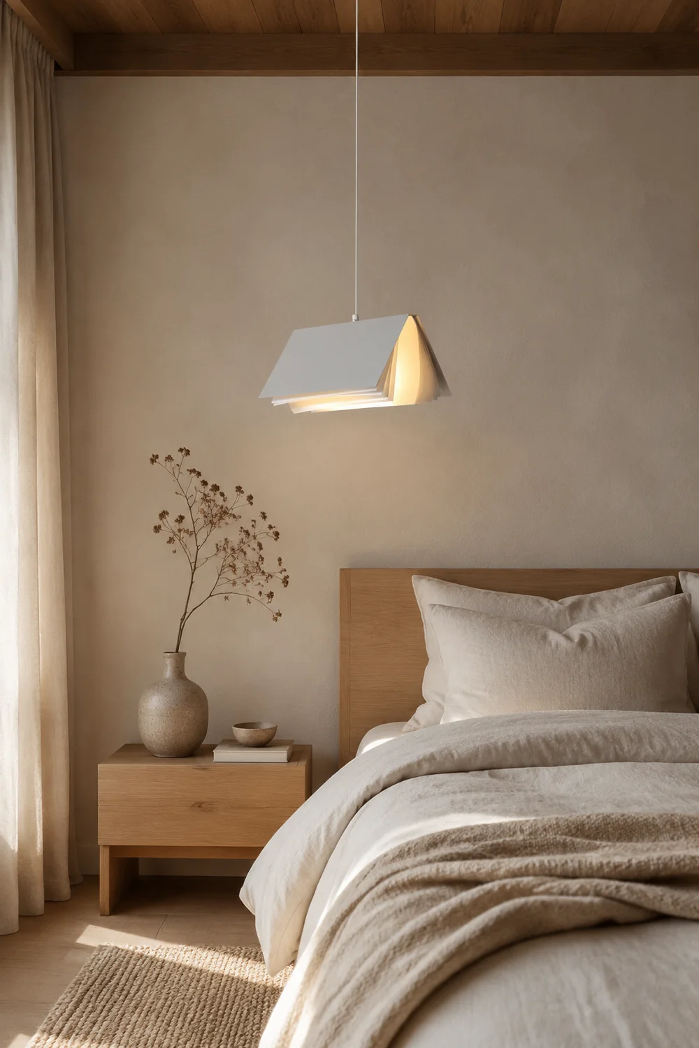 Sienna Artistic Book Shape Fabric Pendant Light, White/Gray - Lumpaz