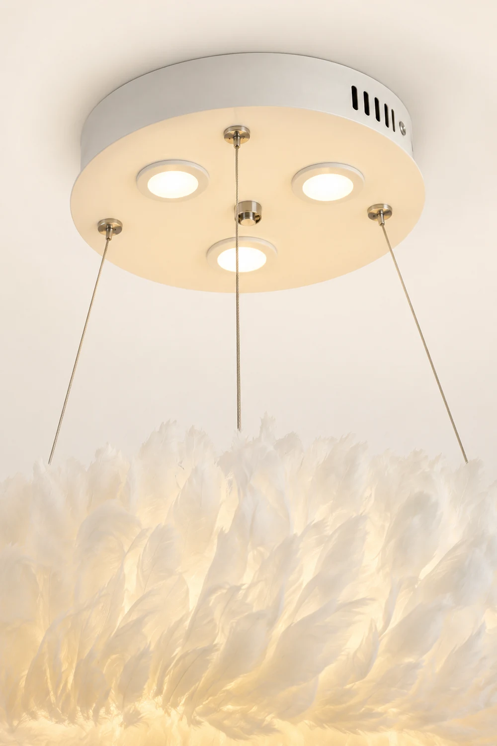 O'Moore Romantic Ring Feather/Metal Pendant Light, Natural Ostrich - Lumpaz