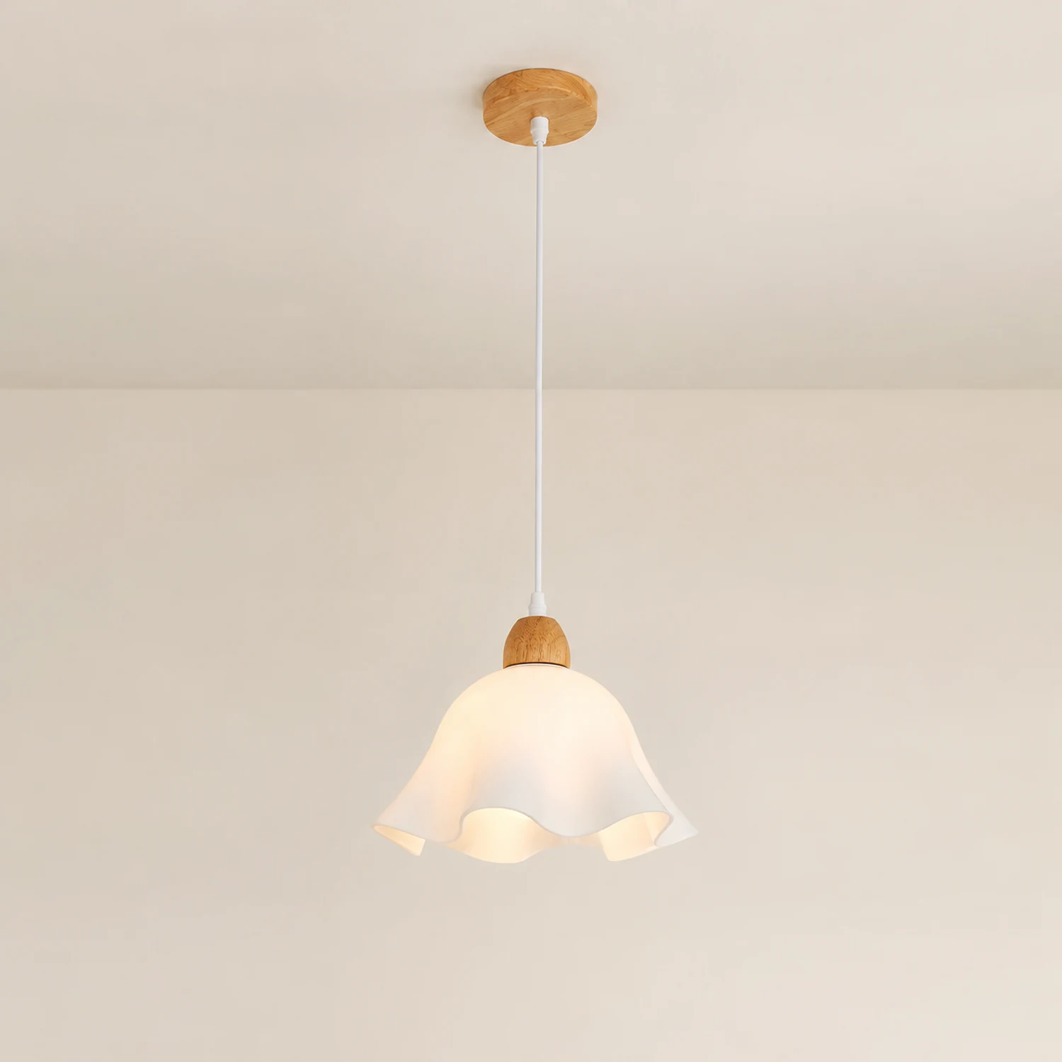 Ozawa Minimalist Flower Acrylic/Wood Pendant Light, White - Lumpaz