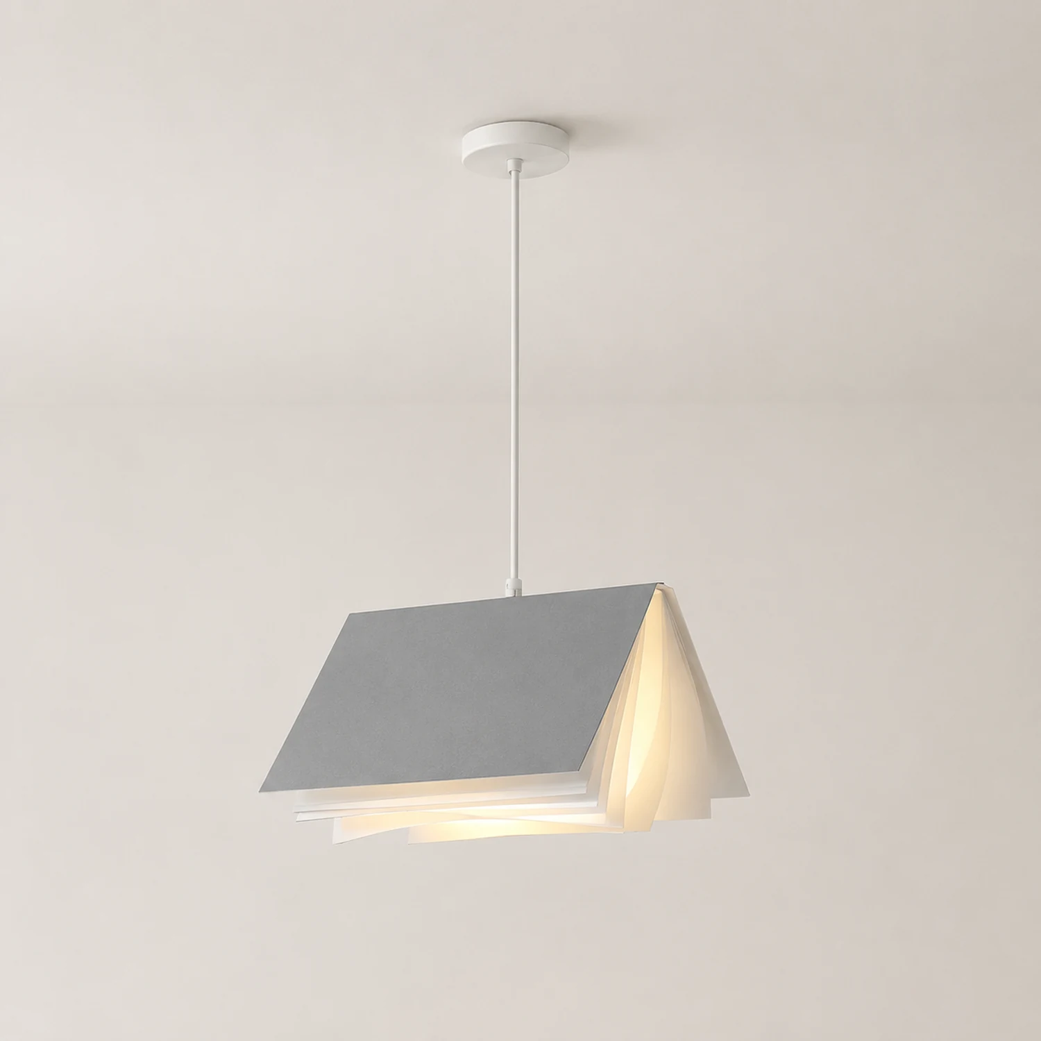 Sienna Artistic Book Shape Fabric Pendant Light, White/Gray - Lumpaz