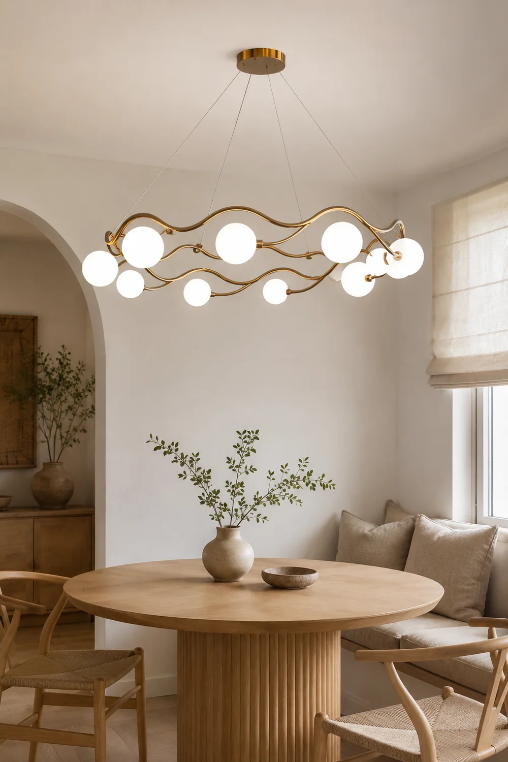 Valentina Modern Designe Wave Metal/Glass Pendant Light, White/Gold - Lumpaz