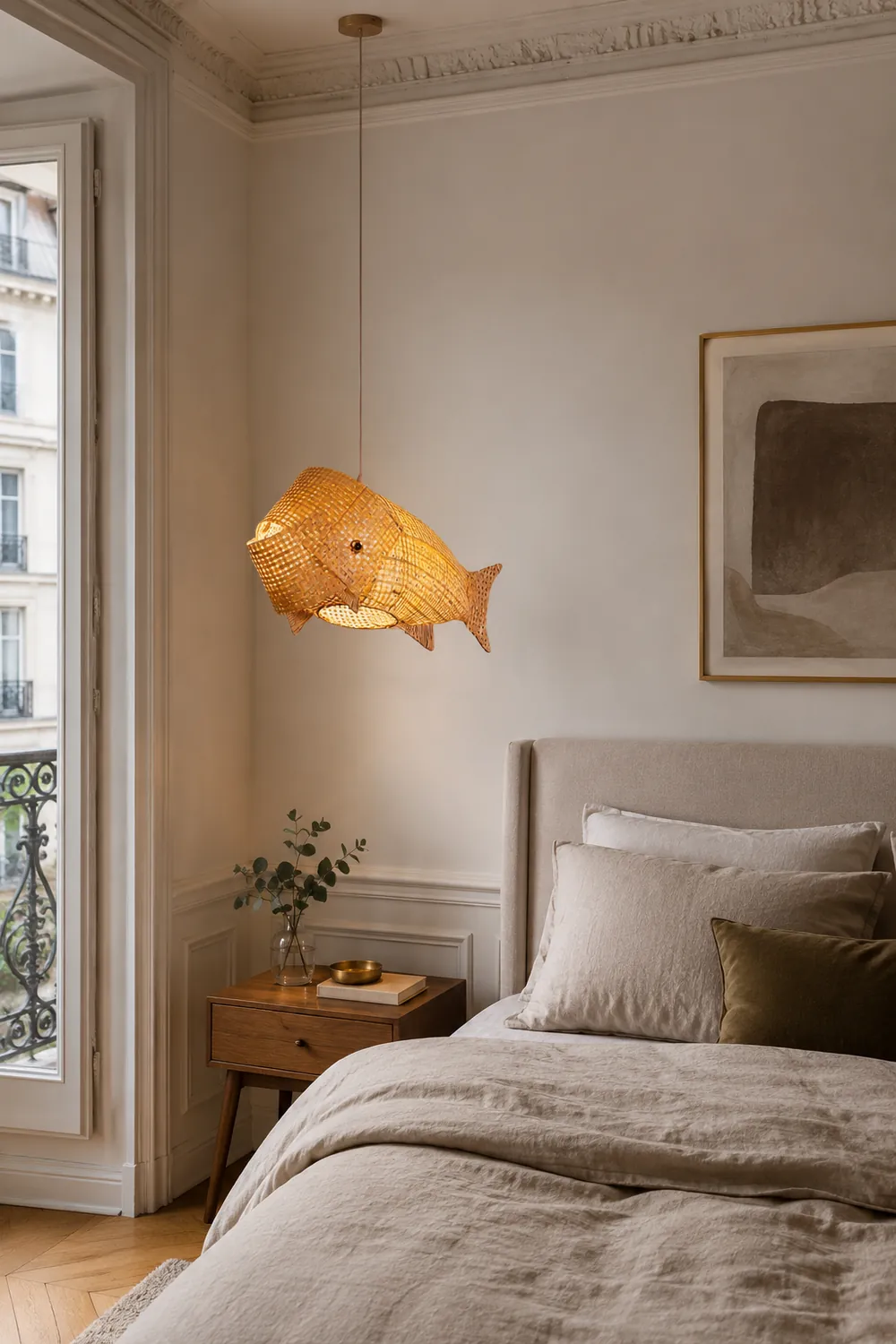 Muto Art Deco Rattan Pendant Light, Fish , Bamboo, Restaurant - Lumpaz