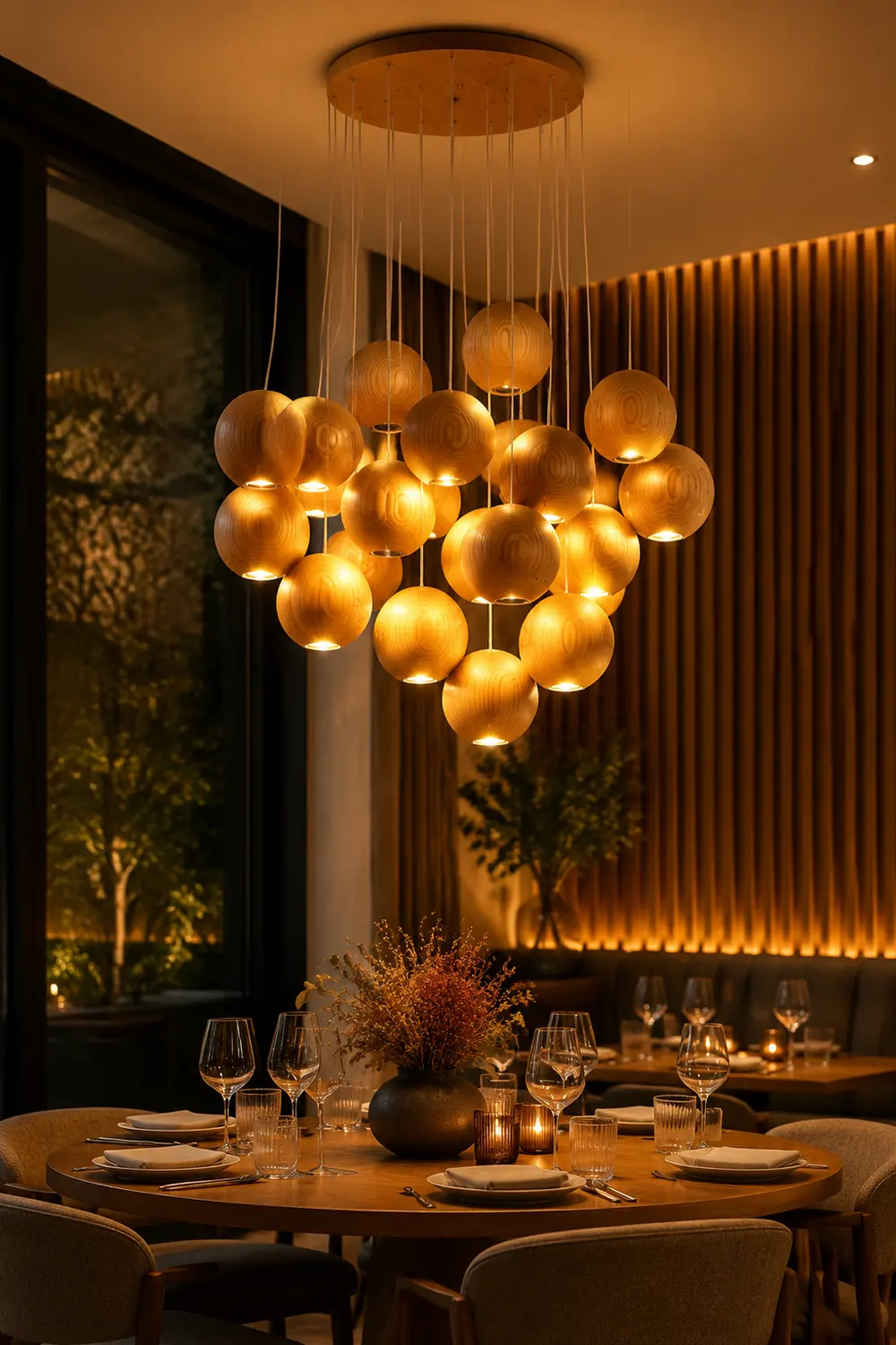 Wooden Orb Sphere Cluster Pendant Light - Lumpaz