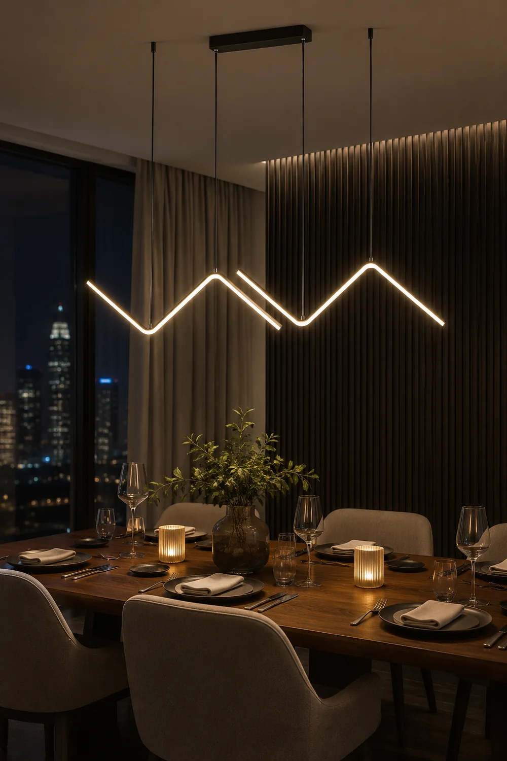 Modern Wavy Linear Pendant Light Double, Black/Gold - Lumpaz