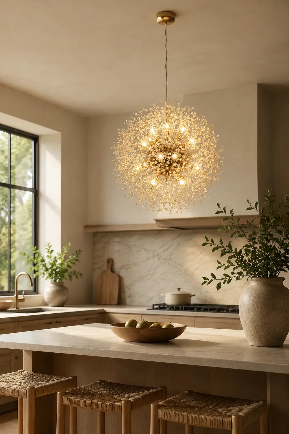 Lili Elegant Dandelion Metal/Acrylic Pendant Light, Gold/Chorme - Lumpaz