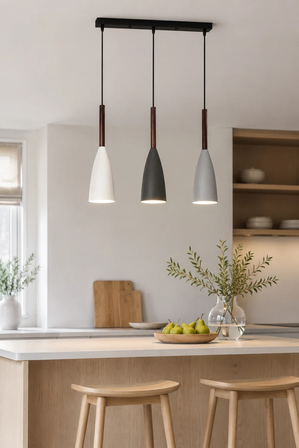 Morandi Kitchen Island Pendant Light Cluster, Wood/Metal - Lumpaz