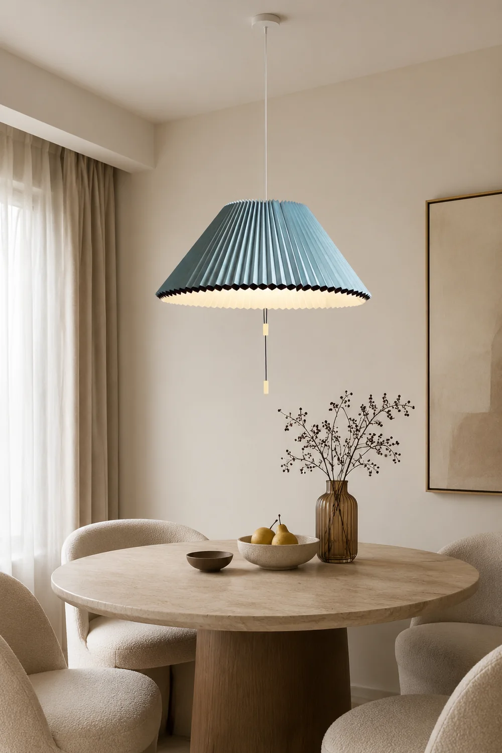 Morandi Modern Verstellbare Stofffalten Pendelleuchte, Braun/Weiß/Blau - Lumpaz