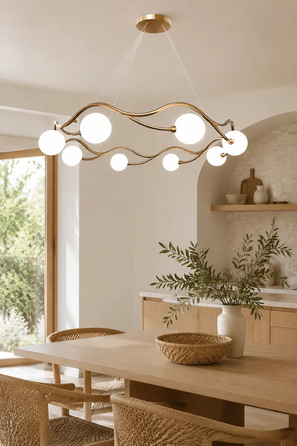 Valentina Modern Designe Wave Metal/Glass Pendant Light, White/Gold - Lumpaz