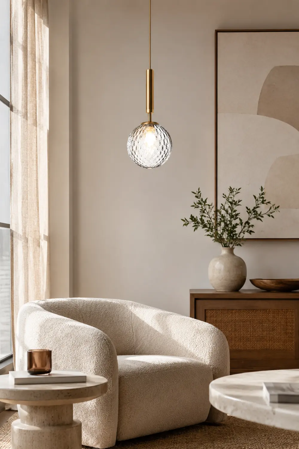 Valentina Modern Glass Ball Pendant Light, White/Clear - Lumpaz